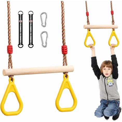 Multi-function Wooden Swing for Children with Plastic Rings - Maximum Load 120kg - Indoor and Outdoor (Yellow) (1/5)