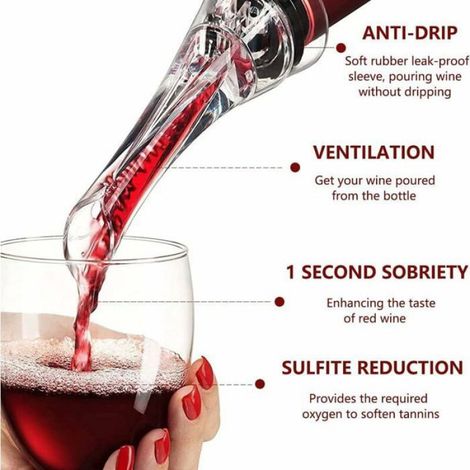 Verseur Aérateur Vin - Acier Inoxydable Et Silicone - Pour Décantation Et Aération Directe - Compatible Vins Rouges Et Blancs - 1 Pièce (1/4)