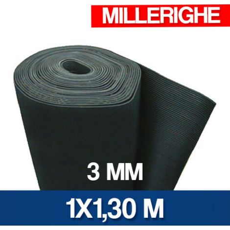 LASTRA IN GOMMA NERA 3-5 MM H 120 - 130 PAVIMENTO GOMMA LISCIA MILLERIGHE 16890V 3 MM MT 1X1.30 MILLERIGHE (29210)