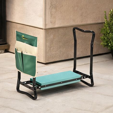 Banc à genoux de jardin pliable 2-en-1 avec siège et sac à outils (1/5)