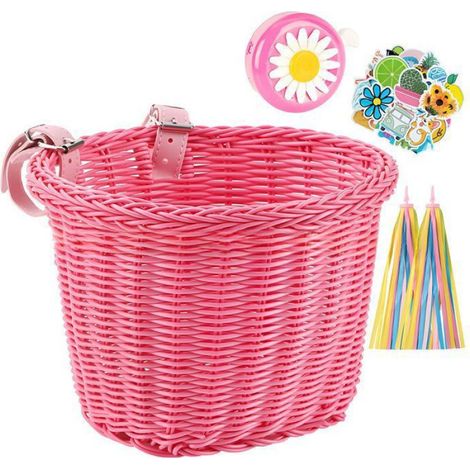 Panier vélo enfant en osier, clochette, sangles cuir, facile à installer Label (1/4)