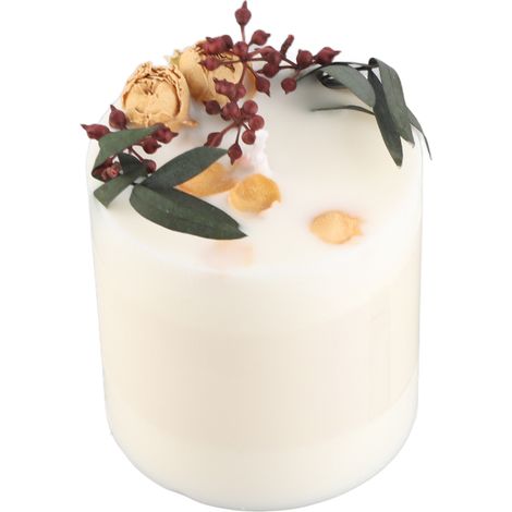 Vela perfumada de cera de soja con flores secas, tapa de cristal y posavasos de madera – decoración del hogar, idea de regalo tipo 3 (1/4)