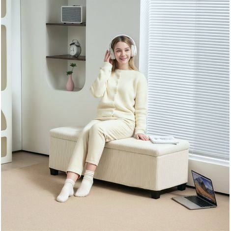 Banquette Rangement Beige 112x42x40 cm, Coffre 84L (1/5)