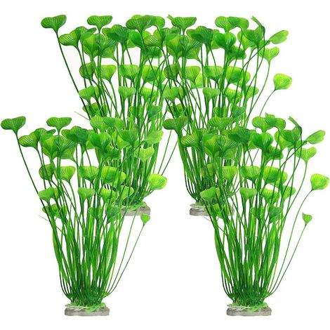 Plantes décoratives pour aquarium (4 pièces) - Plantes artificielles vertes en plastique pour aquarium - 40 x 8,5 cm - Décoration sans danger pour aquarium (vert) (1/5)