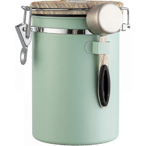 Pot à café hermétique en acier inoxydable pour la cuisine, avec dosette, indicateur de date et valve CO2 pour café en grains, café moulu et thé vert. (1/3)