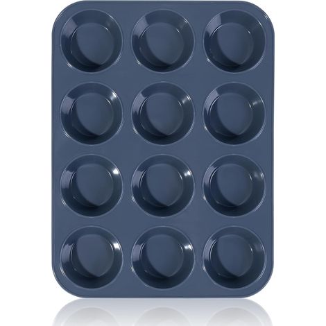 12 Grand Moule à Muffins en Silicone Plaque Anti-adhésif Moule à Pâtisserie pour Cupcakes, Brownies, Pudding 33 x 25 x 3 cm (1/5)