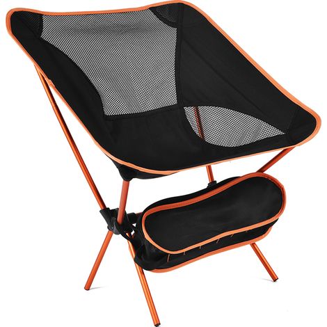 Chaise de plage pliante portable avec dossier en maille et structure en alliage d'aluminium pour camping et pêche, couleur orange (1/5)