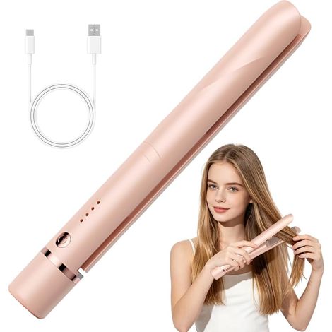 Lisseur de cheveux sans fil avec trois réglages de température, adapté à la fois au bouclage et au lissage - mini lisseur de voyage, mini lisseur de cheveux USB, lisseur de cheveux sans fil pour cheve (1/5)