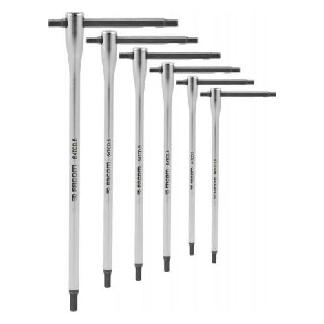 Facom – Clé Allen en T 6 pièces – Dimensions 2.5 à 8 mm – Hexagonal – Acier chrome vanadium – Pour usage professionnel