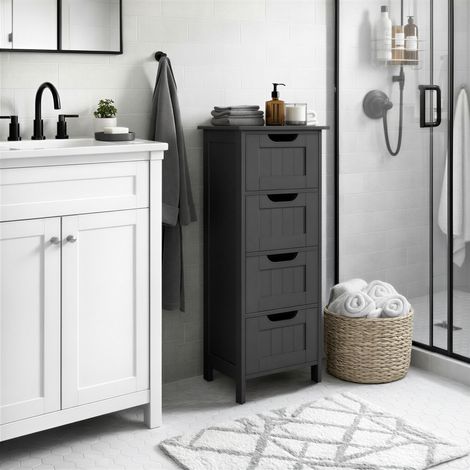 Meuble de Salle de Bain sur Pied, avec 4 Tiroirs, pour Salle de Bain, Salon, Salle à Manger, Cuisine, Style Moderne, Noir (1/5)