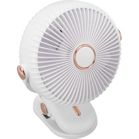 Ventilateur de bureau à pince, 3 vitesses de ventilation, design sécurisé, compact et portable, idéal pour la maison, les dortoirs et les poussettes (blanc). (1/5)