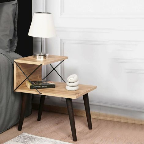 Chevet Astraea, Commode basse, Table de nuit, Étagère de chevet, 50x40h55 cm, Chêne (1/5)