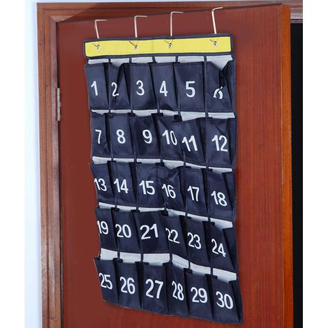 Pochette de rangement murale à 30 compartiments avec support pour téléphone et numérotation, bleu marine (1/5)