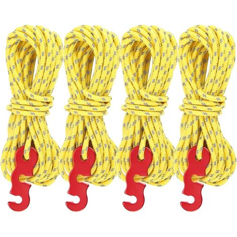Cordage Réfléchissant - 4m x 3mm - Cordon De Sécurité Pour Tente Et Auvent - Avec Tendeurs En Aluminium - Lot De 4 (1/5)