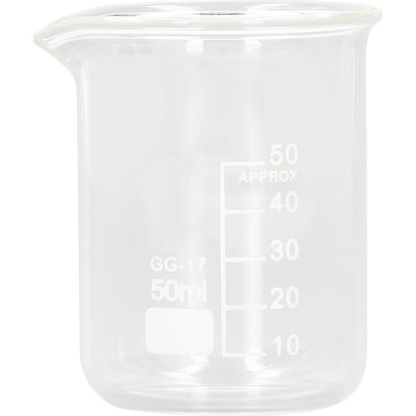 10 becher da laboratorio in vetro da 50 ml, cilindri graduati sperimentali con una chiara linea di scala standard. (1/5)