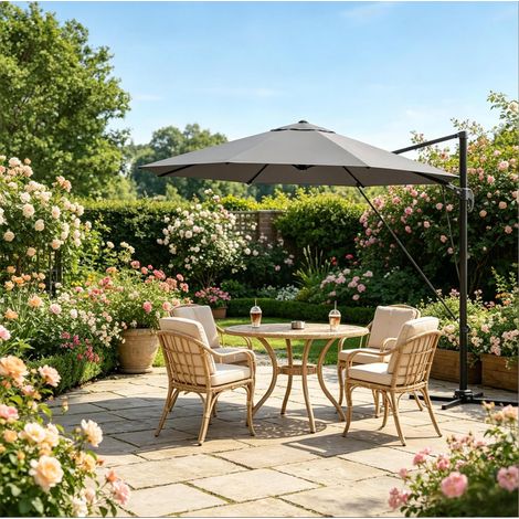Ombrellone da giardino rotondo 3 m grigio scuro in metallo e poliestere con rotazione 360° e inclinazione (1/4)