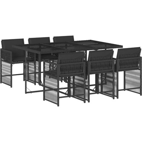 Ensemble à manger de jardin coussins 7pcs Noir Résine tressée vidaXL