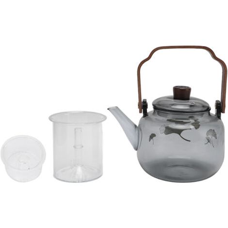 Glasteekanne mit herausnehmbaren Sieben, 900 ml, aus widerstandsfähigem Borosilikatglas, geeignet für alle Elektro- und Keramikherde, mit Holzgriff. (1/5)