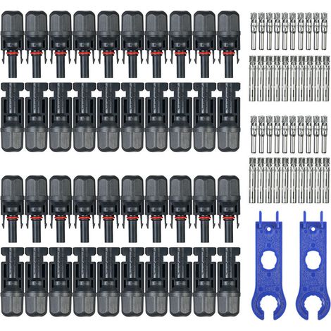 20 paires de connecteurs mâle/femelle pour câble de panneau solaire avec outil d'assemblage à clé pour système PV, (1/5)