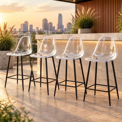 Tabourets de bar transparents, lot de 4, structure en métal noir, design moderne HAVRYA (1/5)