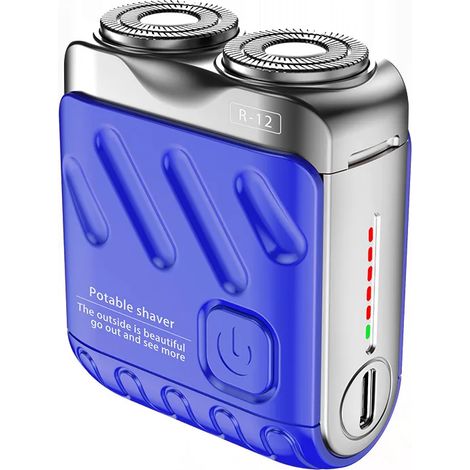 (R12 Bleu) Rasoir électrique portable, interface USB-C, indice d'étanchéité IPX7, facile à nettoyer, avec voyant d'alimentation. (1/5)