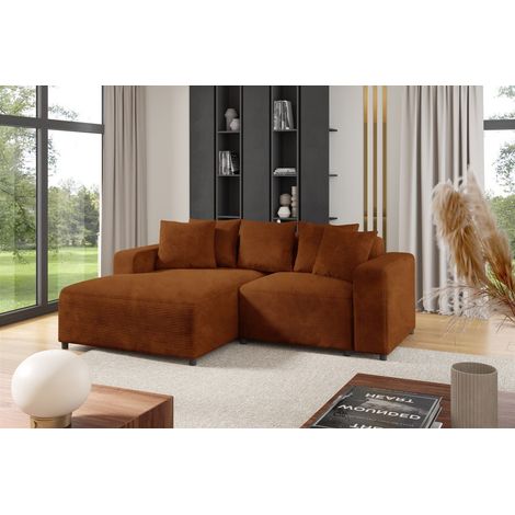Ecksofa Designersofa Sofa MEGAN XS in Stoff Poso Rostbraun Ottomane Links (1/2)