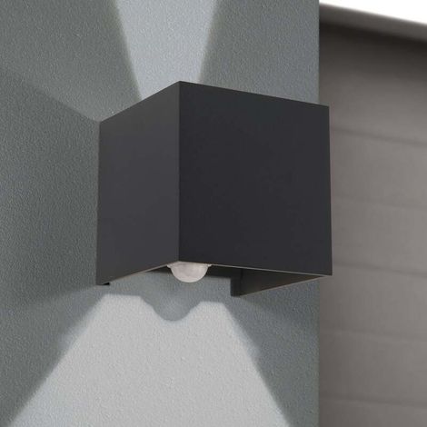 [NEUWERTIG] B-Ware LED-Außenwandleuchte Cube-S anthrazit Metall mit Sensor 2x6W warmweiß IP54 (1/2)