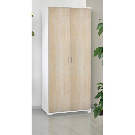 Dmora - Armario multiusos Dabalor, Armario lineal con 2 puertas batientes, Armario con 4 baldas regulables, zapatero moderno, 100% Made in Italy, 90x45h195 cm, Roble y Blanco (1/5)