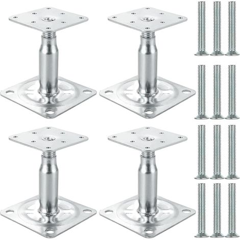 Lot de 4 supports de poteau galvanisés - 100 à 150 mm - Hauteur réglable - À visser - Galvanisé - Pour clôtures, abris, abris de voiture, pergolas, travaux de construction (1/5)