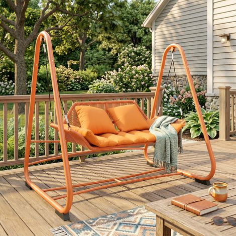 Altalena Hollywood, altalena da giardino con cuscini, struttura, per giardino, balcone, 174 x 120 x 162 cm, metallo, terracotta