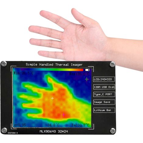 Caméra thermique portable avec capteur infrarouge 32 x 24 pixels, écran LCD 2,8 pouces, résolution 240 x 320, image nette, plage de mesure de température de -40 °C à 300 °C. (1/5)
