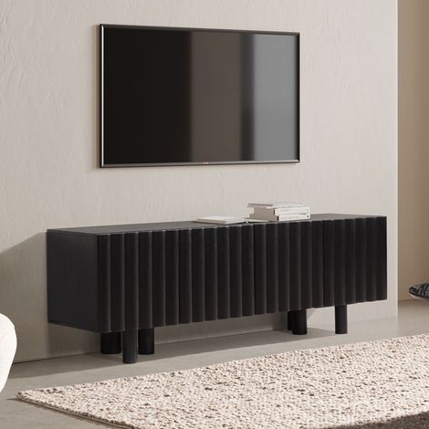 Meuble TV 4 portes 160x40x55 cm en manguier noir - IRIAGE (1/5)