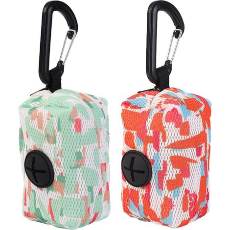 2 Pièces Distributeur de Sacs à Crottes pour Chien, Porte Sac Crottes avec Fermeture Éclair , Mousqueton, Distributeur Portable Mains Libres pour Promenades, Randonnée et Camping (1/5)