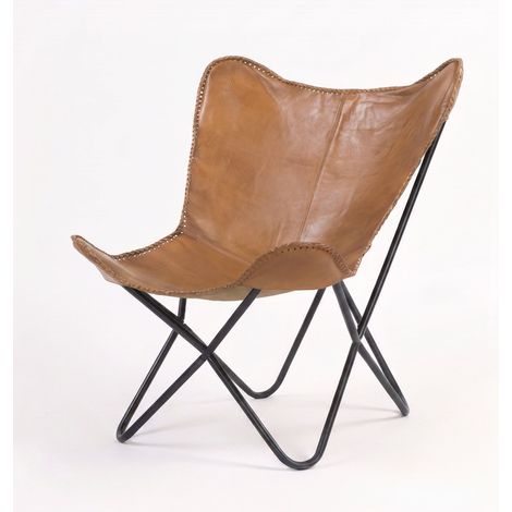 Sillón mariposa Octave de cuero de búfalo marrón (1/4)