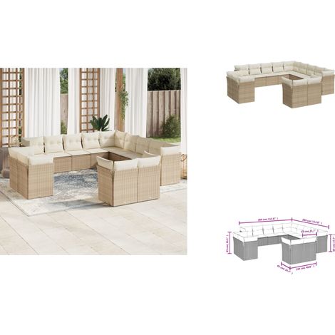 13-tlg. Garten-Sofagarnitur mit Kissen Beige Poly Rattan - Gartensofas - Outdoor Möbel - Gartenmöbel Set - Lounge Sofa - Rattan Gartenmöbel (1/3)