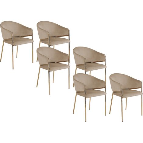 Lot de 6 chaises avec accoudoirs en velours et métal doré - Beige - ORDIDA (1/4)