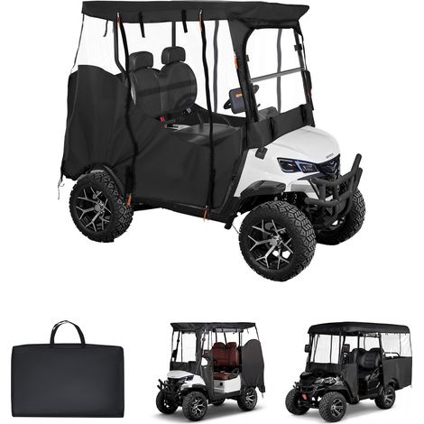 Housse de voiturette de golf, protection intégrale transparente pour 2 et 4 passagers, toile Oxford 600D imperméable, compatible Club Car, Yamaha, EZGO, Honda, revêtement PVC et crochets anti-vent (1/5)