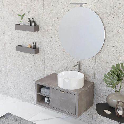 Mobile bagno sospeso 80 cm grigio cemento Master lavabo 40 e specchio 80 (1/5)