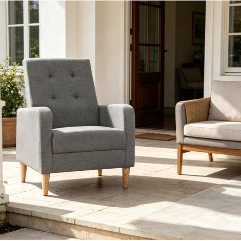 Sillón de salón de lino gris oscuro, respaldo alto, 150 kg DESVIAE (1/5)