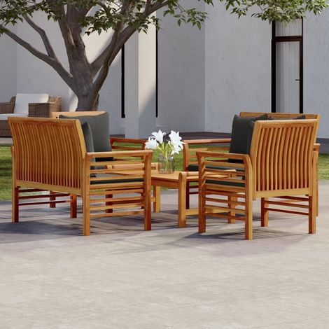 Salon de jardin avec coussins 5 pcs Bois d'acacia solide (1/5)