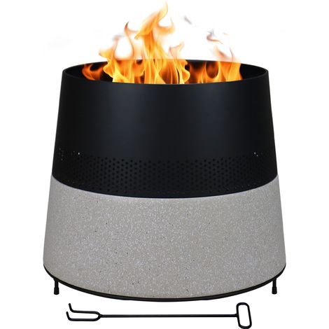 Braciere da Esterno a Legna in MGO e Ferro Verniciato a Polvere, Fire Pit Rotondo con Base Effetto Pietra, Resistente alla Ruggine e al Calore, 56,5 cm (1/5)