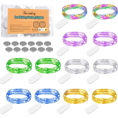 LED Fairy Lights, Pack of 12 Battery Operated 2M 20 LED Waterproof Fairy Lights for Christmas Patio Lawn Decoration (6 Colours) (1/5)