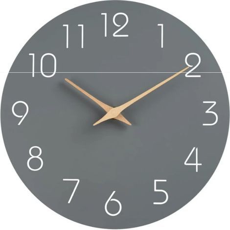 Reloj de pared silencioso, decorativo para cocina, dormitorio, baño, oficina, sala de estar, funciona con pilas – 25,4 cm, madera, moderno y sencillo (gris) (1/3)