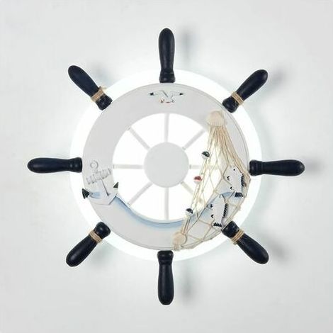 Nautique Marine Gouvernail Plafonnier Applique Pirate Marin Marine Navire Ajuster Navire De Guerre Volant Vitesse Lampe LED Filet De Pêche Corde De Chanvre Décor Pour Enfant Restaurant Ferme Hôt (1/5)