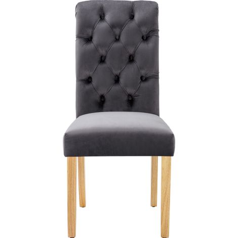 Set 2 sedie da pranzo in velluto grigio con gambe in rovere e schienale trapuntato MODENUIT (1/5)