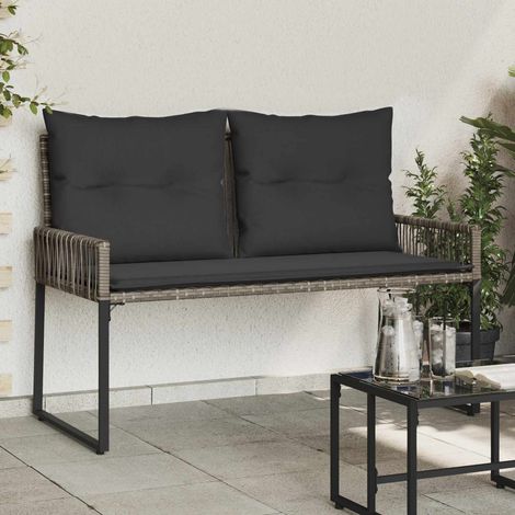 vidaXL  Outdoor Bench  with Cushion 4 pcs Grey and Dark Grey Poly Rattan