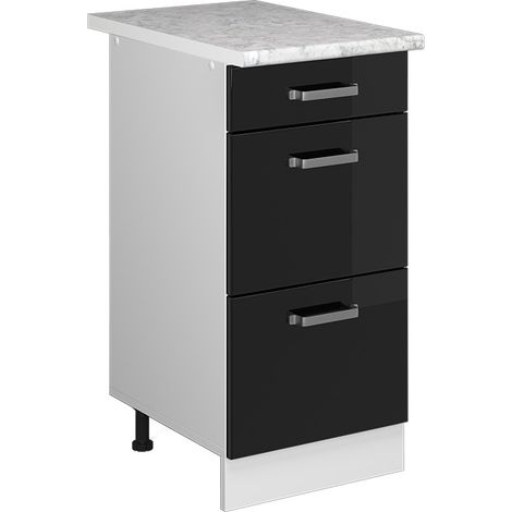Unterschrank R-Line, Schwarz Hochglanz, 40 cm mit Schubladen, Vicco (1/5)