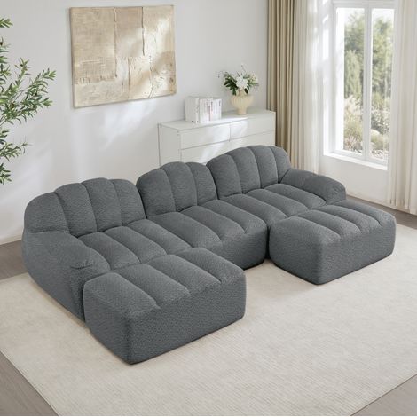 Modulares U-Sofa 288x165x79 cm Stoff Grau mit 2 Ottomanen, montagefrei – MEUBLIV (1/5)