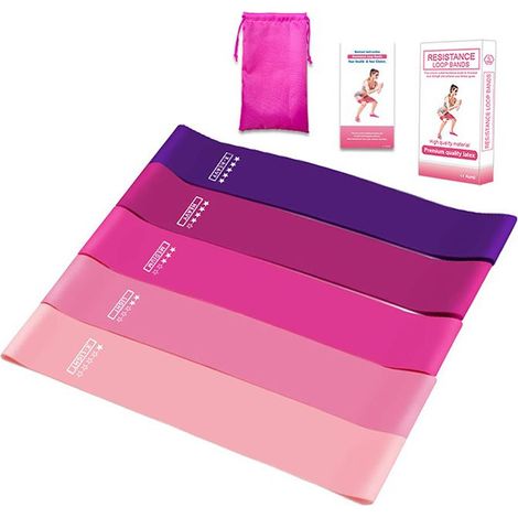 Lot de 5 bandes d'exercice pour entraînement à domicile Rose (1/4)