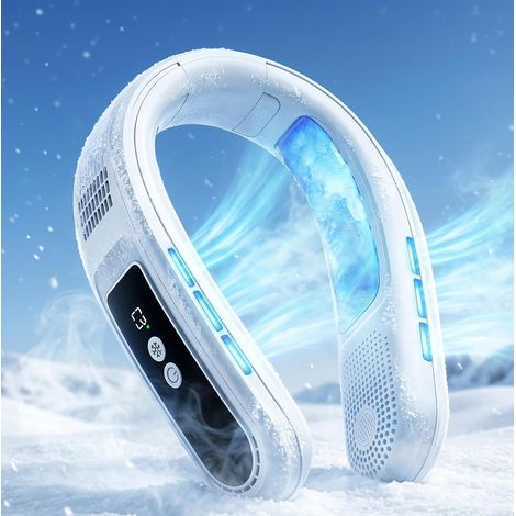 doppio turbo) – con schermo LED – regalo estivo per viaggiare, condizionatore d'aria per il collo con 2 piastre di raffreddamento gelide – ventilatore portatile per il collo che soffia (1/5)